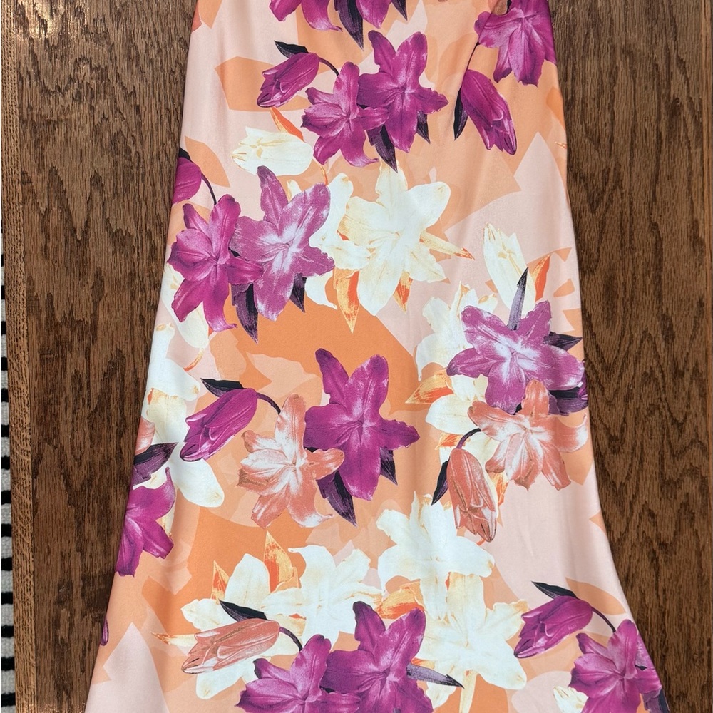 Floral Maxi Dress in Pink and Orange, Cowl Back